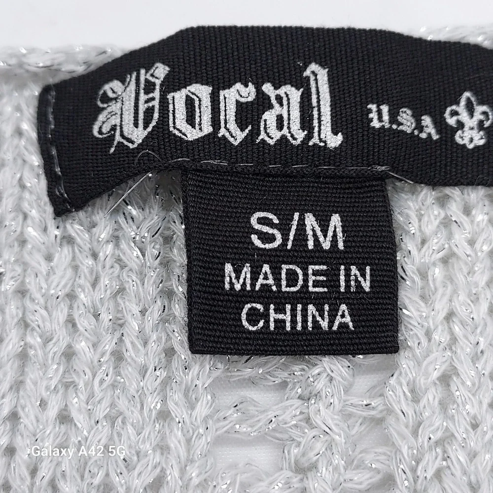 Vocal USA Womens Fuzzy Knit Sweater‎ V-Neck Sparkle Silver Gray Black S/M